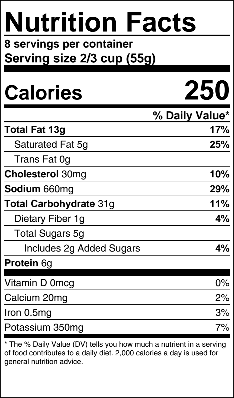 FDA nutrition facts label generated from a recipe